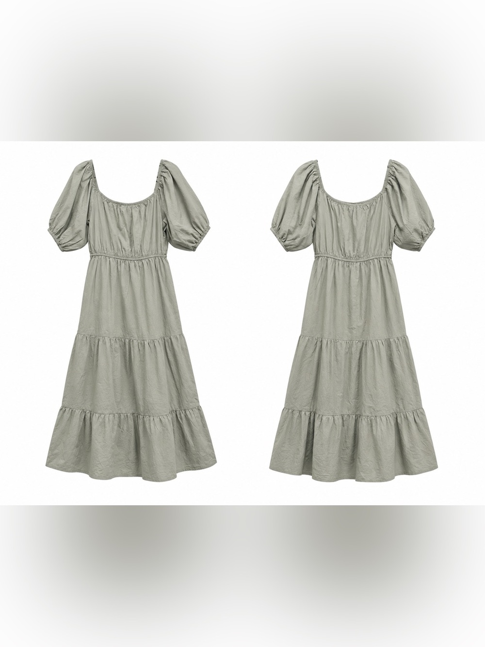 Sage Puff-Sleeve Tiered Maxi Dress